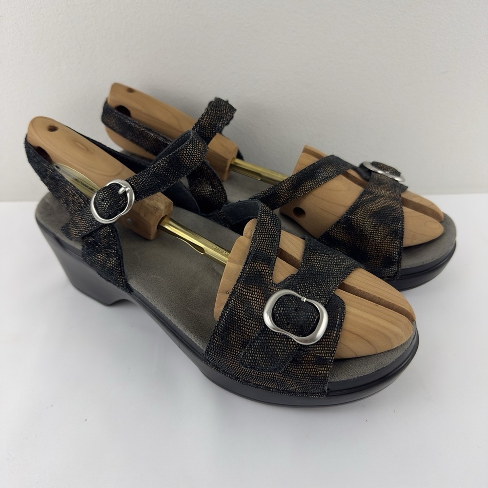 Dansko Women's Leather Platform Sandals Black Bronze Size 39 (US 8.5–9)